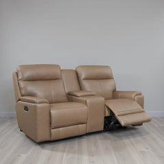 Leather Italia Bryant Tuscan Tan Leather Loveseat with USB, Power Headrest & Footrest
