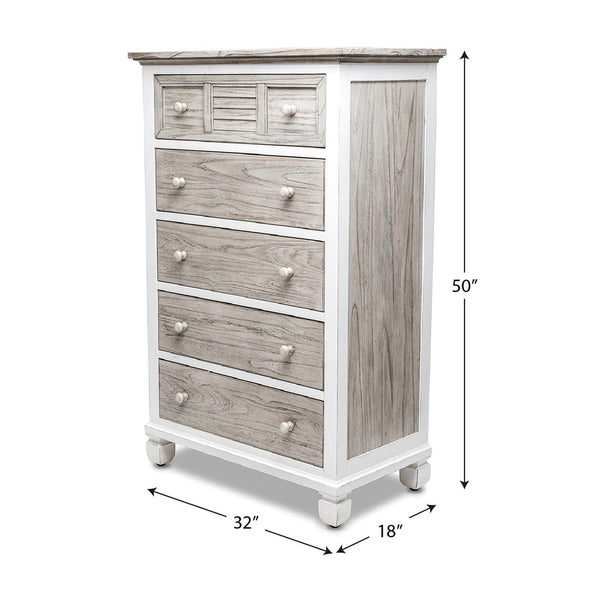 Seawinds Islamorada Clean White & Grey Distressed Grey 5-Drawer Chest