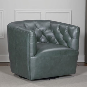 Leather Italia Mira Forest Green Leather Tufted Back Swivel Chair