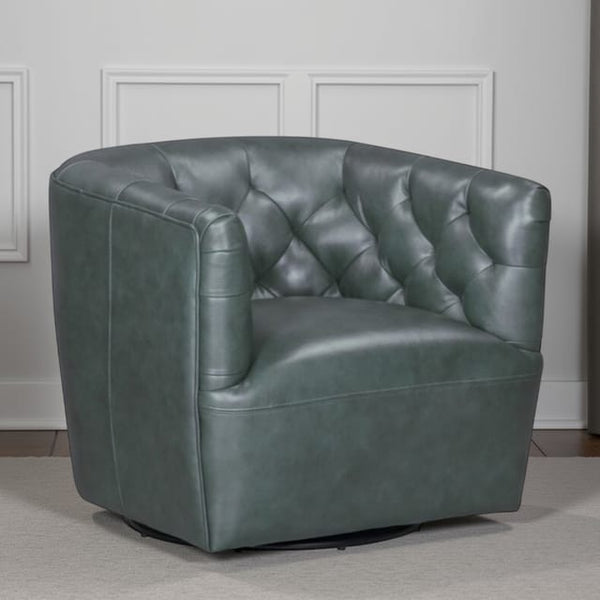 Leather Italia Mira Forest Green Leather Tufted Back Swivel Chair