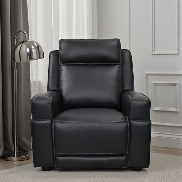 Leather Italia Valley Black Leather Glider Recliner Chair with USB, Power Headrest & Footrest