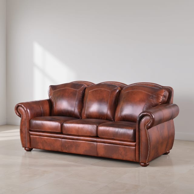 Leather Italia Arizona Marco Leather Sofa with Nailhead Trim