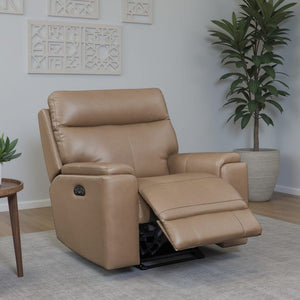 Leather Italia Fischer Saddle Leather Glider Recliner Chair with USB, Power Headrest & Footrest