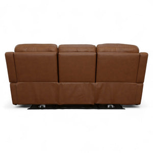 Flexsteel Harrison Leather Triple Power Reclining Sofa with Heat & Massage in Caramel
