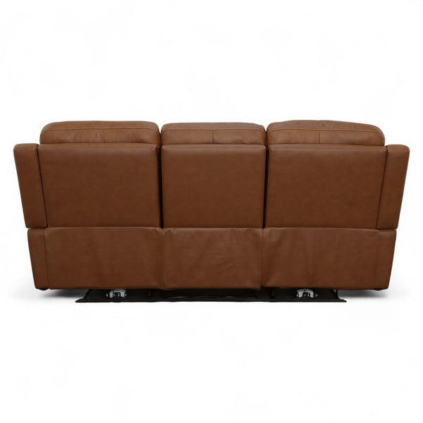 Flexsteel Harrison Leather Triple Power Reclining Sofa with Heat & Massage in Caramel