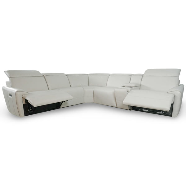Futura 6-Piece Onyx Beige Leather Power Sectional