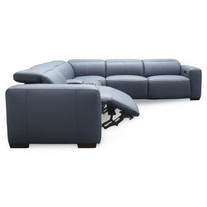 HTL Aspen 6-Piece Power Reclining Sectional in Ocean Blue Leather