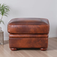 Leather Italia Arizona Marco Leather Ottoman with Nailhead Trim