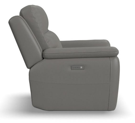 Flexsteel Sawyer Grey Power Leather Reclinerwith Power Headrest & Lumbar