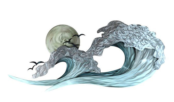 Copper Art Surfline Waves Under Moonlight Metal Wall Art