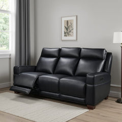 Leather Italia Valley Zero Gravity Black Leather Sofa with USB, Power Headrest & Footrest