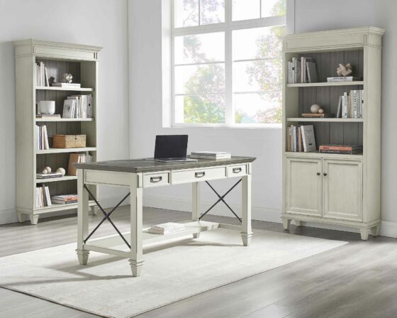 Martin Furniture Hartford Linen White Writing Desk with Gray Patterned Top