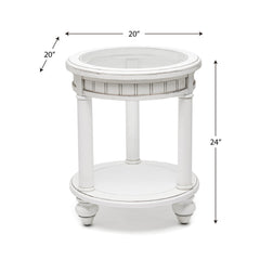 Seawinds Monaco Round End Table with Anchor Insert Blanc Finish