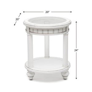 Seawinds Monaco Round End Table with Anchor Insert Blanc Finish
