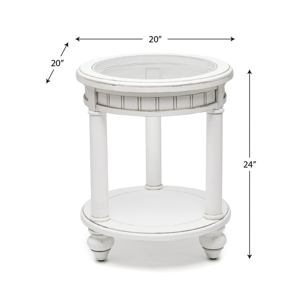 Seawinds Monaco Round End Table with Anchor Insert Blanc Finish
