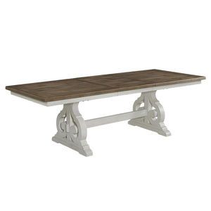 Intercon Drake Two-Toned Rustic White & French Oak Finish Dining Table with Self Storing Leaf
