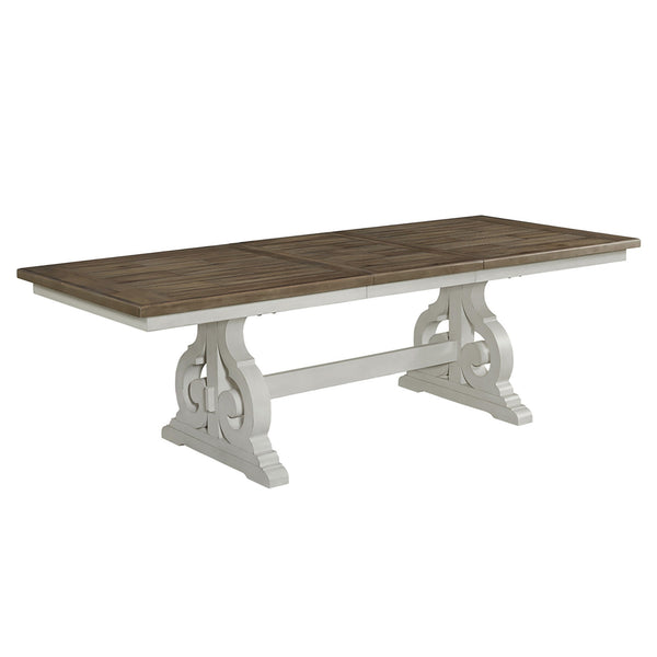 Intercon Drake Two-Toned Rustic White & French Oak Finish Dining Table with Self Storing Leaf