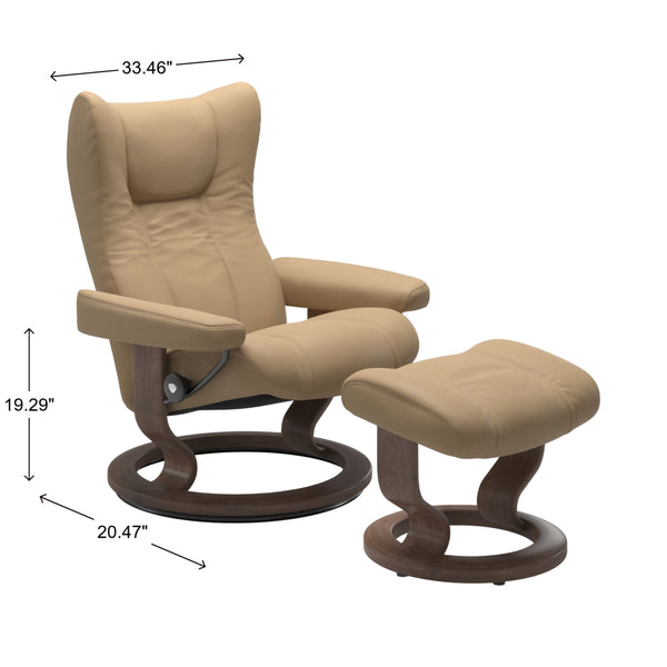 Stressless Wing Classic Base Large Chair & Ottoman in Paloma Sand