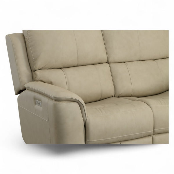 Flexsteel Harrison Leather Triple Power Loveseat with Heat & Massage in Beige
