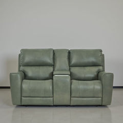 Leather Italia Laredo Zero Gravity Sage Moss Leather Loveseat with USB, Power Headrest & Footrest