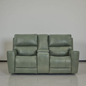 Leather Italia Laredo Zero Gravity Sage Moss Leather Loveseat with USB, Power Headrest & Footrest