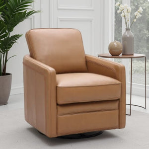 Leather Italia Turner Camel Leather Swivel Glider Chair
