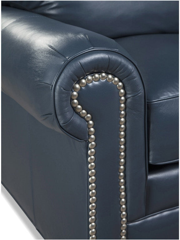 Craftmaster Copola Blue Transitional Leather Sofa with Pewter Nailhead Trim