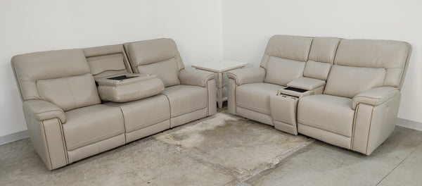 Moto Motion Harmony Triple Power Sofa with Home Theater & Middle Speaker & Air Massage & 3-Zone Heating & Zero Gravity In Sorrento Dove Leather