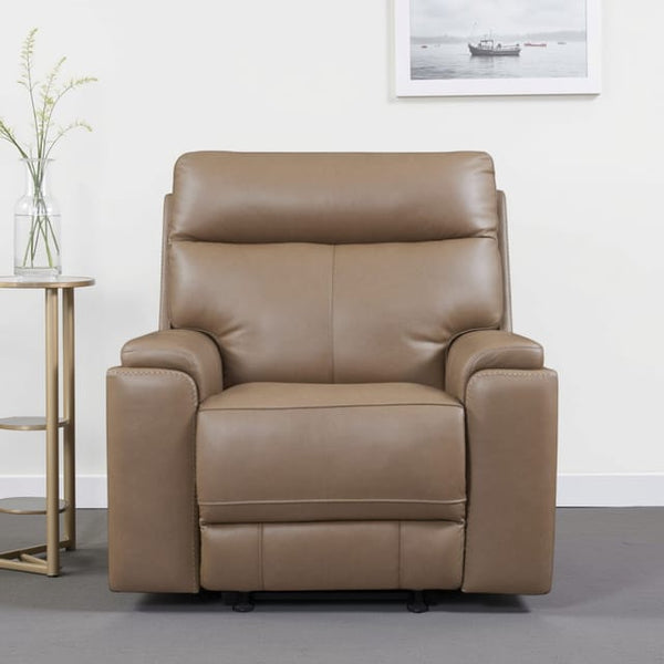 Leather Italia Bryant Tuscan Tan Leather Glider Recliner Chair with USB, Power Headrest & Footrest