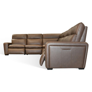 Flexsteel Sense Italian Leather 6-Piece Power Reclining Sectional with Console, Power Headrests, Lumbar & Pulse Immersive Audio in Espresso