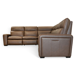 Flexsteel Sense Italian Leather 6-Piece Power Reclining Sectional with Console, Power Headrests, Lumbar & Pulse Immersive Audio in Espresso