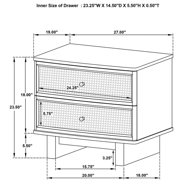 Kailani Beige Oak 2-Drawer Nightstand Bedside Table