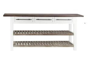 UMA Home Decor White Wood Kitchen Island Style 3-Drawer & 2 Shelves Console Table 71X16X32