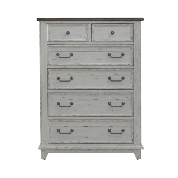 Liberty Furniture River Place 6-Drawer Chest in Riverstone White & Tobacco