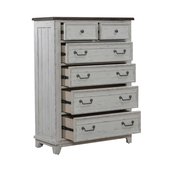 Liberty Furniture River Place 6-Drawer Chest in Riverstone White & Tobacco