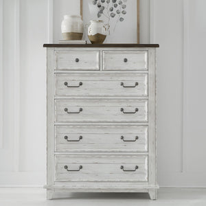 Liberty Furniture River Place 6-Drawer Chest in Riverstone White & Tobacco