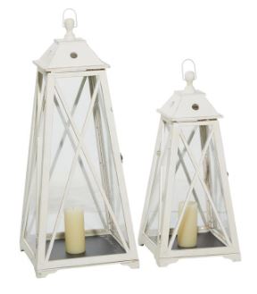 UMA Home Decor Cream Metal Lighthouse Style Candle Lattern Set of 2 -- 36 & 28