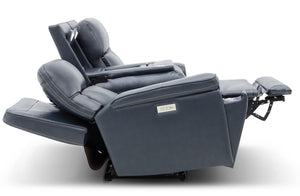 Moto Motion Harmony Triple Power Sofa with Home Theater & Middle Speaker, Air Massage, 3-Zone Heating & Zero Gravity In Sorrento Ocean Leather