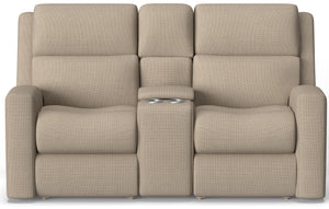 Flexsteel Score Zero Gravity Fabric Power Reclining Console Loveseat with Power Headrests & Lumbar in Sand