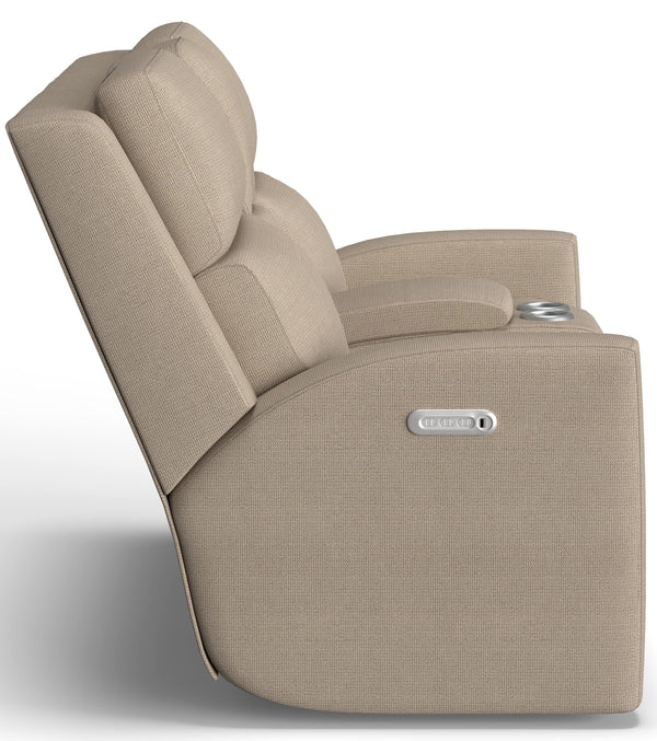 Flexsteel Score Zero Gravity Fabric Power Reclining Sofa with Power Headrests & Lumbar in Sand