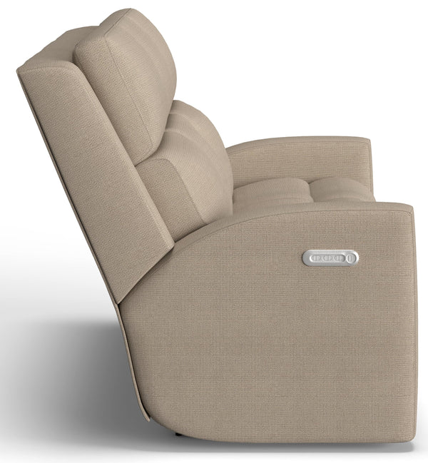 Flexsteel Score Zero Gravity Fabric Power Reclining Console Loveseat with Power Headrests & Lumbar in Sand
