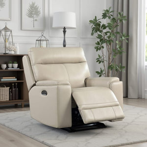 Leather Italia Bryant Taupe Leather Glider Recliner Chair with USB, Power Headrest & Footrest