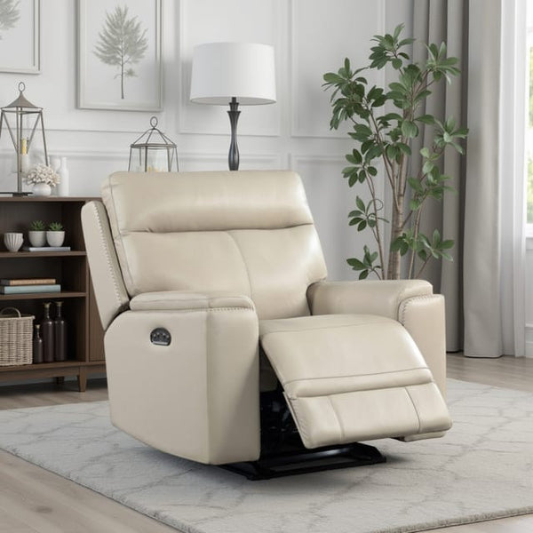 Leather Italia Bryant Taupe Leather Glider Recliner Chair with USB, Power Headrest & Footrest