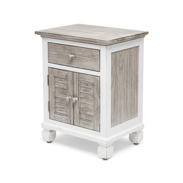 Seawinds Islamorada Clean White & Grey 1-Drawer 2-Door Electrified Coastal Nightstand
