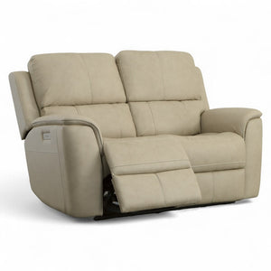 Flexsteel Harrison Leather Triple Power Loveseat with Heat & Massage in Beige