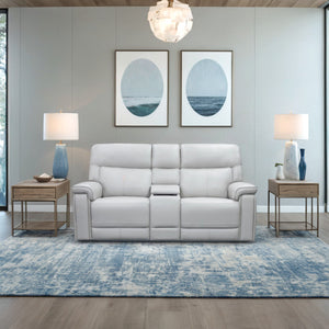 Moto Motion Harmony Console Loveseat with Home Theater & Multi Media & Air Massage & 3-Zone Heating & Zero Gravity In Sorrento Dove Leather