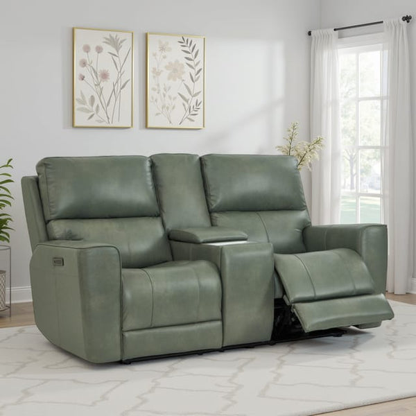 Leather Italia Laredo Zero Gravity Sage Moss Leather Loveseat with USB, Power Headrest & Footrest
