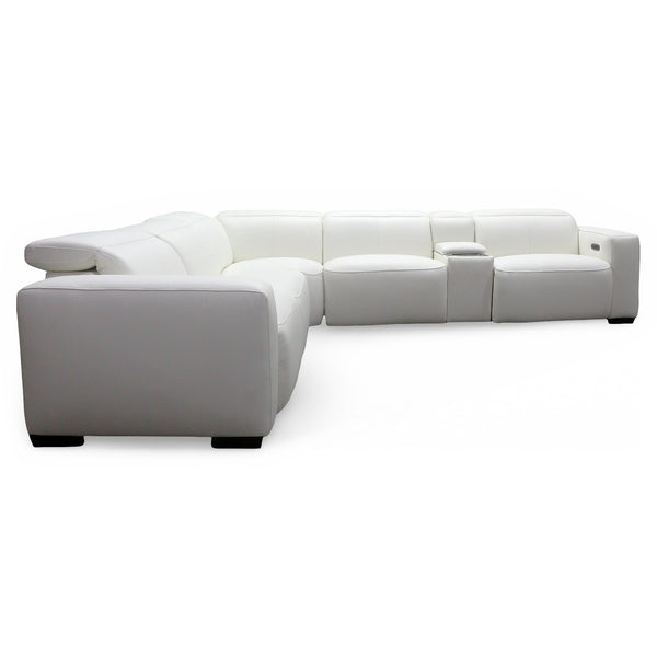 Aspen 6-Piece Power Reclining Sectional in Snow White Leather