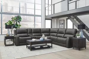 Parker House Belmont Autumn Fog Leather 6-Piece Zero-Gravity Modular Power Reclining Sectional