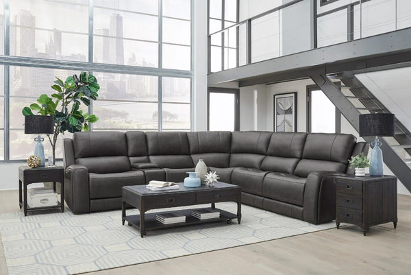 Parker House Belmont Autumn Fog Leather 6-Piece Zero-Gravity Modular Power Reclining Sectional